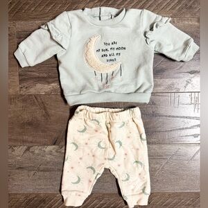 Celestial Moon & Stars Baby Outfit Set 3 Month Boho Neutral EUC